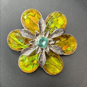 Monet Vintage Silver and Green Floral Brooch Pin